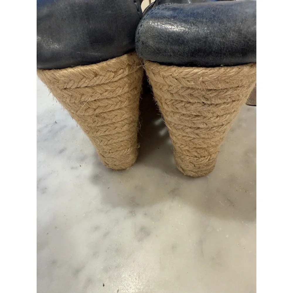 Kanna Espadrille Wedge Sandals Leather‎ Strappy Blue Platform Size 37